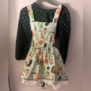 Love & Grow Christmas skirted romper with matching long sleeve shirt